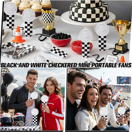 12 Pcs Race Car Party Favors Portable Fan Bulk Mini Handheld Personal Fans Checkered Black and White for Team Gift Travel Summer Outdoor Decorations -.