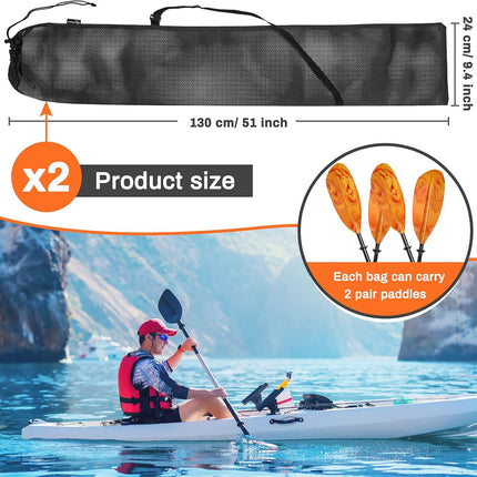 2 Pieces Drawstring Mesh Kayak Paddle Bag With Adjustable Shoulder Strap - Portable Storage for Long Boat Canoe Paddles, Transport.