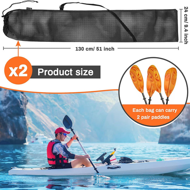 2 Pieces Drawstring Mesh Kayak Paddle Bag With Adjustable Shoulder Strap - Portable Storage for Long Boat Canoe Paddles, Transport.