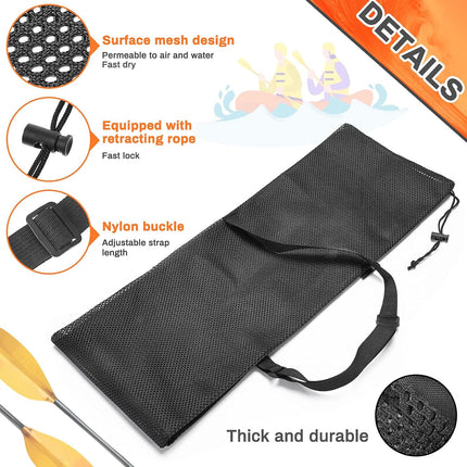 2 Pieces Drawstring Mesh Kayak Paddle Bag With Adjustable Shoulder Strap - Portable Storage for Long Boat Canoe Paddles, Transport.