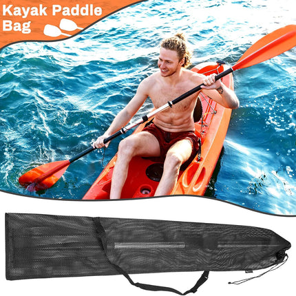 2 Pieces Drawstring Mesh Kayak Paddle Bag With Adjustable Shoulder Strap - Portable Storage for Long Boat Canoe Paddles, Transport.