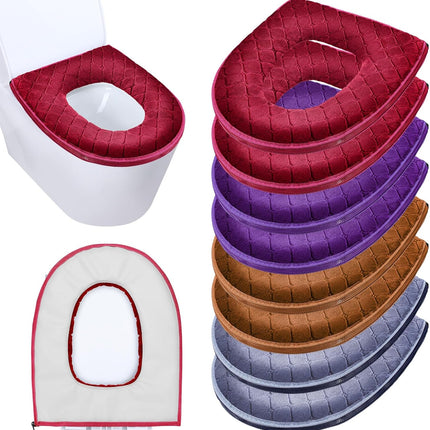 8 Pcs Toilet Seat Covers Pads for Bathroom Soft Thicker Warmer Cushion Comfortable Washable Cover with Zipper Home Reusable -.