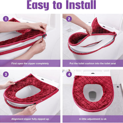 8 Pcs Toilet Seat Covers Pads for Bathroom Soft Thicker Warmer Cushion Comfortable Washable Cover with Zipper Home Reusable -.