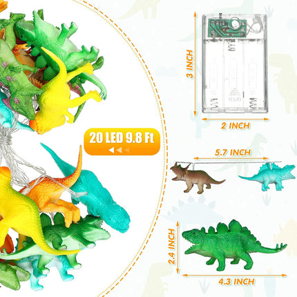 20 LED 9.8 FT Dinosaur String Lights for Boys Room Battery Operated Dino Light Girls Kids Bedroom Decor Christmas Tree Decoration Holiday Party Garden Tent Wall - Ft.