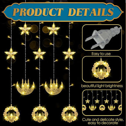 2 Pack Eid Mubarak Fairy Curtain Lights 9.84 ft Star Moon Castle LED Window for Ramadan Home Decoration Gifts Wedding Christmas Party Indoor Holiday -.