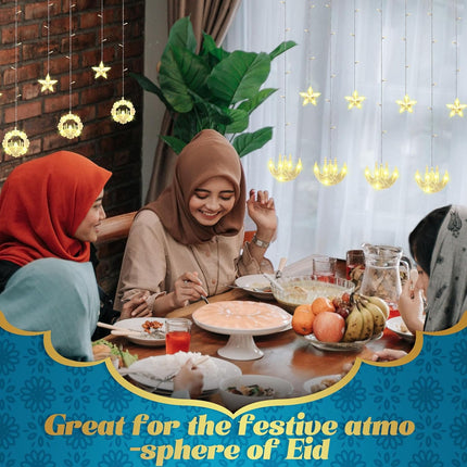 2 Pack Eid Mubarak Fairy Curtain Lights 9.84 ft Star Moon Castle LED Window for Ramadan Home Decoration Gifts Wedding Christmas Party Indoor Holiday -.