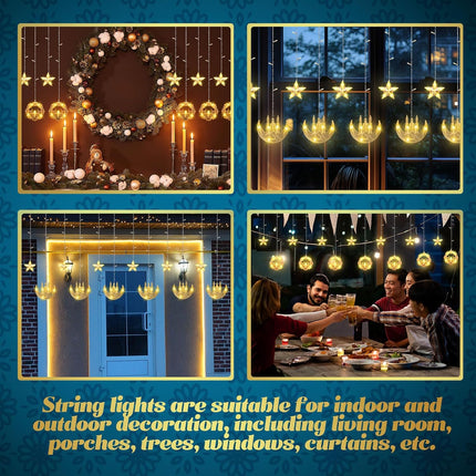 2 Pack Eid Mubarak Fairy Curtain Lights 9.84 ft Star Moon Castle LED Window for Ramadan Home Decoration Gifts Wedding Christmas Party Indoor Holiday -.