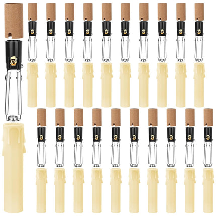 20 Set E12 Length Adjustable Bulb Socket Chandelier with Cardboard Insulator and 4" Wax Dripping Plastic Candle Cover Sleeve, Lamp Repair Kit for Base(Cream) Cream -.