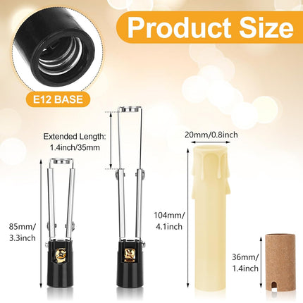 20 Set E12 Length Adjustable Bulb Socket Chandelier with Cardboard Insulator and 4" Wax Dripping Plastic Candle Cover Sleeve, Lamp Repair Kit for Base(Cream) Cream -.