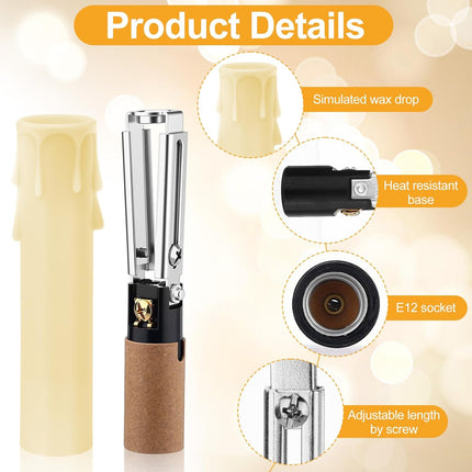 20 Set E12 Length Adjustable Bulb Socket Chandelier with Cardboard Insulator and 4" Wax Dripping Plastic Candle Cover Sleeve, Lamp Repair Kit for Base(Cream) Cream -.