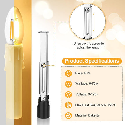 20 Set E12 Length Adjustable Bulb Socket Chandelier with Cardboard Insulator and 4" Wax Dripping Plastic Candle Cover Sleeve, Lamp Repair Kit for Base(Cream) Cream -.