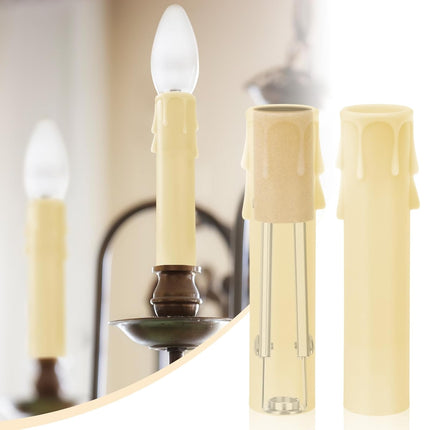 20 Set E12 Length Adjustable Bulb Socket Chandelier with Cardboard Insulator and 4" Wax Dripping Plastic Candle Cover Sleeve, Lamp Repair Kit for Base(Cream) Cream -.