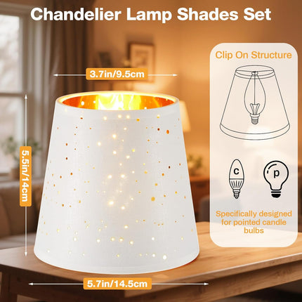 6 Pcs Chandelier Lamp Shades Set Small Shade for Pendant Wall Ceiling Lights Candle Bulbs Clip on Fitter Lampshade (Star,White) -.