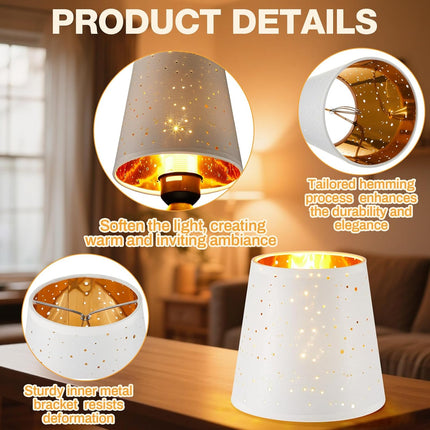 6 Pcs Chandelier Lamp Shades Set Small Shade for Pendant Wall Ceiling Lights Candle Bulbs Clip on Fitter Lampshade (Star,White) -.
