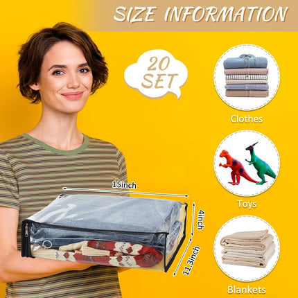 20 Pieces Clear Vinyl Zippered Storage Bags 15 x 11 4 Inch Sweater Plastic Bed Sheet Organizer for Blanket Closet Clothing Linen Clothes Pillow -.