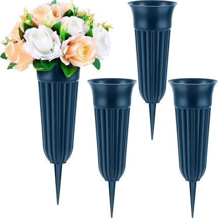 4 Pack Cemetery Vases with Spikes Headstone Vase for Graves Memorial Grave Site Decorations Floral Markers Flower Holder Plastic Hollow Drainage Hole (Classic Style) -.