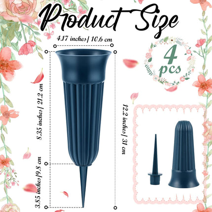 4 Pack Cemetery Vases with Spikes Headstone Vase for Graves Memorial Grave Site Decorations Floral Markers Flower Holder Plastic Hollow Drainage Hole (Classic Style) -.