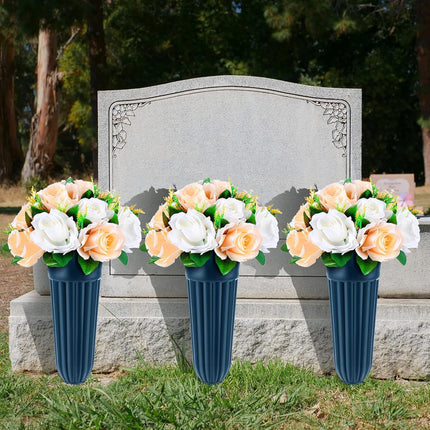 4 Pack Cemetery Vases with Spikes Headstone Vase for Graves Memorial Grave Site Decorations Floral Markers Flower Holder Plastic Hollow Drainage Hole (Classic Style) -.