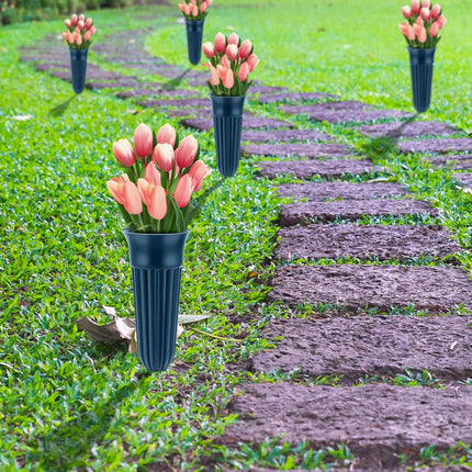 4 Pack Cemetery Vases with Spikes Headstone Vase for Graves Memorial Grave Site Decorations Floral Markers Flower Holder Plastic Hollow Drainage Hole (Classic Style) -.