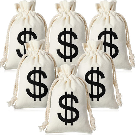48 Pcs Canvas Money Bags Bulk with Drawstring Dollar Sign Sacks Pouch 4.3 x 7.1 Inch Cash Coin Props for Halloween Bank Robber Pirate Cosplay Party Favors -.