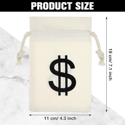 48 Pcs Canvas Money Bags Bulk with Drawstring Dollar Sign Sacks Pouch 4.3 x 7.1 Inch Cash Coin Props for Halloween Bank Robber Pirate Cosplay Party Favors -.