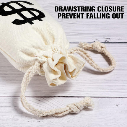 48 Pcs Canvas Money Bags Bulk with Drawstring Dollar Sign Sacks Pouch 4.3 x 7.1 Inch Cash Coin Props for Halloween Bank Robber Pirate Cosplay Party Favors -.