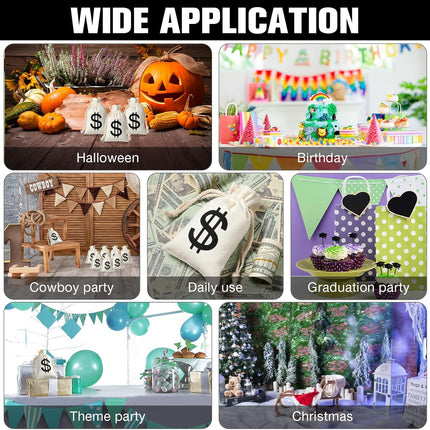 48 Pcs Canvas Money Bags Bulk with Drawstring Dollar Sign Sacks Pouch 4.3 x 7.1 Inch Cash Coin Props for Halloween Bank Robber Pirate Cosplay Party Favors -.