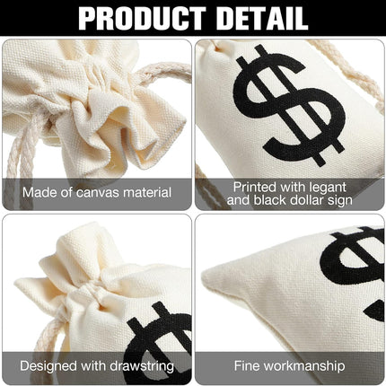48 Pcs Canvas Money Bags Bulk with Drawstring Dollar Sign Sacks Pouch 4.3 x 7.1 Inch Cash Coin Props for Halloween Bank Robber Pirate Cosplay Party Favors -.