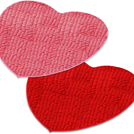 2 Pieces Valentine's Day Heart Rug Bath Mat Shaped Door Bathroom Area Set for Shower Bedroom Kitchen Decor, 20 x 24 Inches(Pink, Red) Pink, Red -.