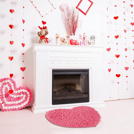 2 Pieces Valentine's Day Heart Rug Bath Mat Shaped Door Bathroom Area Set for Shower Bedroom Kitchen Decor, 20 x 24 Inches(Pink, Red) Pink, Red -.