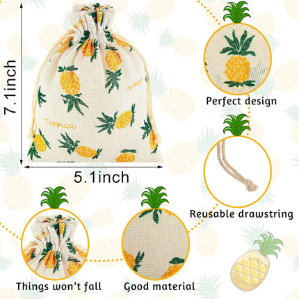 25 Pieces Pineapple Treat Bags Drawstring Favor Storage for Birthday Party Wedding Hawaiian Luau Favors Summer Supplies -.