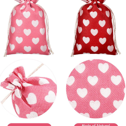 24 Pieces Valentine's Day Burlap Bag with Drawstring Linen Heart Red and Pink for 4 x 6 Inches Party Favor Gift Bags Packing Storage Pouch -.