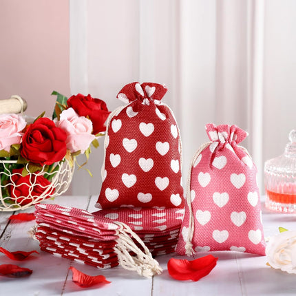 24 Pieces Valentine's Day Burlap Bag with Drawstring Linen Heart Red and Pink for 4 x 6 Inches Party Favor Gift Bags Packing Storage Pouch -.