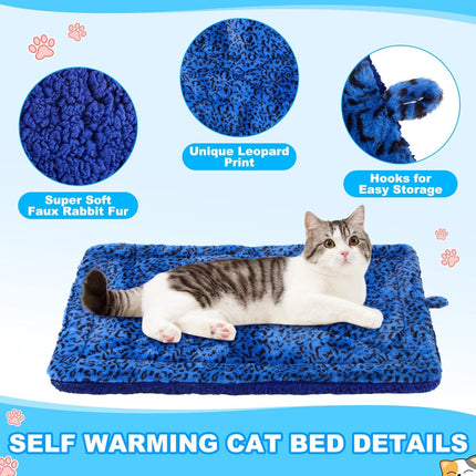 4 Pack Self Warming Cat Bed Mats Leopard Print Dog Thermal Blanket Double Sided Heating Pet Pad with Storage Bags for Winter Outdoor Indoor Supplies, Non Electric(L) - L.