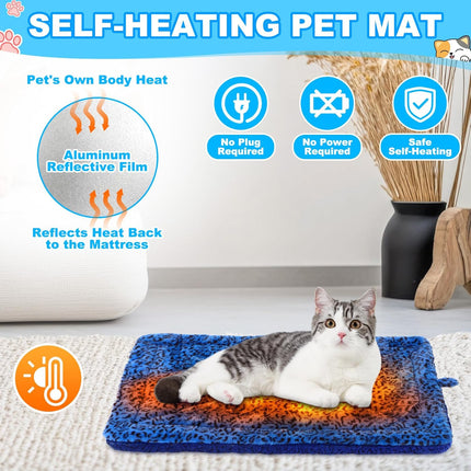 4 Pack Self Warming Cat Bed Mats Leopard Print Dog Thermal Blanket Double Sided Heating Pet Pad with Storage Bags for Winter Outdoor Indoor Supplies, Non Electric(L) - L.