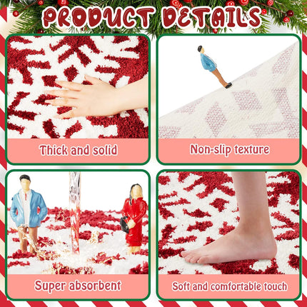 Winter Snowflake Rug Red Bath Mat Bathroom Decor Welcome Non Slip Xmas Washable Bathtub Tub Doormat 21.7'' x 23.6''(Classic) -.