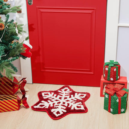 Winter Snowflake Rug Red Bath Mat Bathroom Decor Welcome Non Slip Xmas Washable Bathtub Tub Doormat 21.7'' x 23.6''(Classic) -.