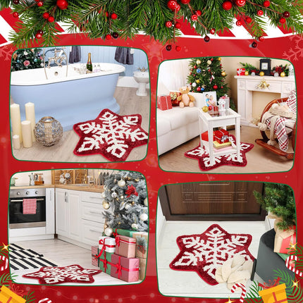 Winter Snowflake Rug Red Bath Mat Bathroom Decor Welcome Non Slip Xmas Washable Bathtub Tub Doormat 21.7'' x 23.6''(Classic) -.