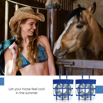 2 Pcs Classic Box Fan Holder for Horse Stall Adjustable Equine Bag Hanging Stable Supplies Metal Hook Accessories, Blue -.