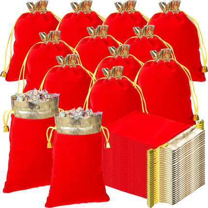 50 Pieces Velvet Bags Soft Jewelry Pouch with Drawstrings Velour Packaging Drawstring Present Bag for Candy Wedding Party Birthday Christmas Thanksgiving, 4.7 x 6.3 Inch (Red) Red 4.7x6.3 (Pack of 50).