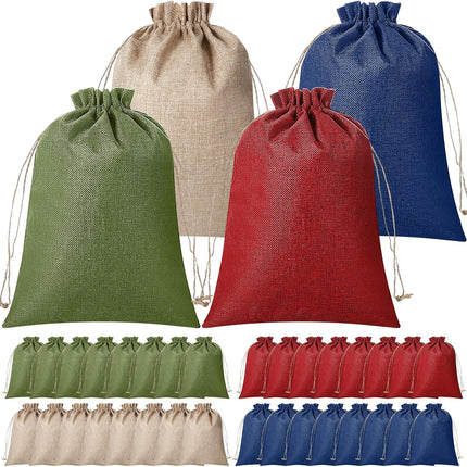 32 Pcs Christmas Large Burlap Gift Bags with Drawstring 12x16 Inch Jewelry Red Green Blue Linen Pouches for Thanksgiving Xmas Wrapping Gifts Birthday Wedding, Party, Household Use -.