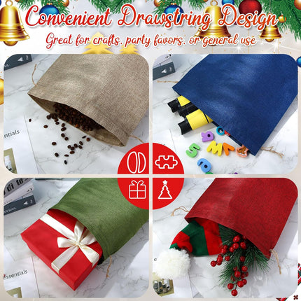 32 Pcs Christmas Large Burlap Gift Bags with Drawstring 12x16 Inch Jewelry Red Green Blue Linen Pouches for Thanksgiving Xmas Wrapping Gifts Birthday Wedding, Party, Household Use -.