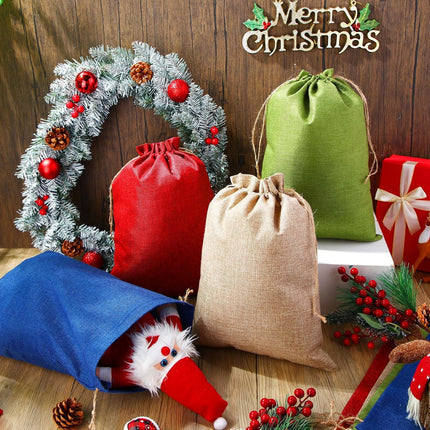 32 Pcs Christmas Large Burlap Gift Bags with Drawstring 12x16 Inch Jewelry Red Green Blue Linen Pouches for Thanksgiving Xmas Wrapping Gifts Birthday Wedding, Party, Household Use -.