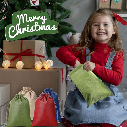 32 Pcs Christmas Large Burlap Gift Bags with Drawstring 12x16 Inch Jewelry Red Green Blue Linen Pouches for Thanksgiving Xmas Wrapping Gifts Birthday Wedding, Party, Household Use -.