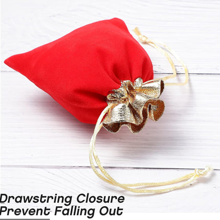 40 Pieces Christmas Velvet Jewelry Bags with Drawstrings Mini Pouches Golden Soft Velour Packaging for Candy Present Wedding(4.7 x 5.9 Inch,Red Golden) -.
