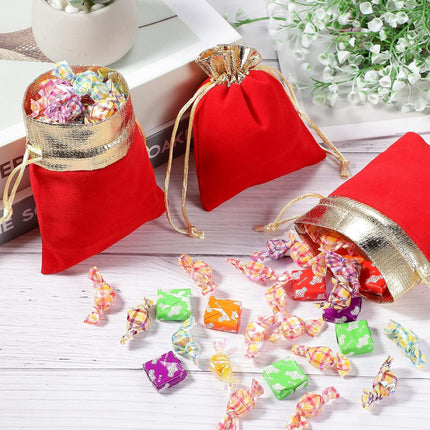 40 Pieces Christmas Velvet Jewelry Bags with Drawstrings Mini Pouches Golden Soft Velour Packaging for Candy Present Wedding(4.7 x 5.9 Inch,Red Golden) -.