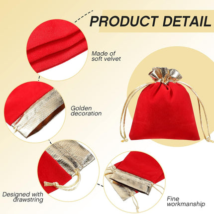 40 Pieces Christmas Velvet Jewelry Bags with Drawstrings Mini Pouches Golden Soft Velour Packaging for Candy Present Wedding(4.7 x 5.9 Inch,Red Golden) -.