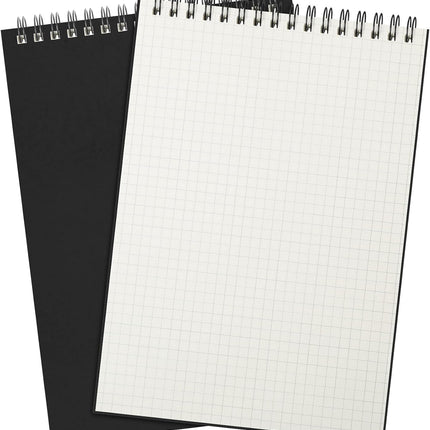 2 Pack Graph Paper Spiral Notepad A5 Top Wirebound Grid Notebook Steno Pads Memo 140 Pages for Writing Sketching Drawing Office Supplies (Black) Black -.