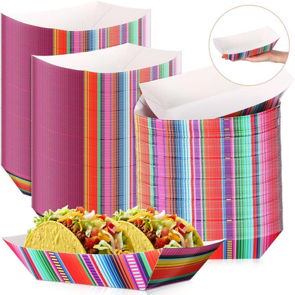 100 Pcs Fiesta Mexican Nacho Trays Disposable Food Taco Boats for Candy Hot Dog Cinco De Mayo Birthday Party Supplies (3 lb) - 3 lb.