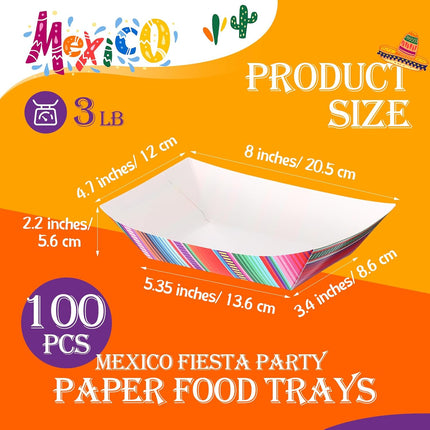 100 Pcs Fiesta Mexican Nacho Trays Disposable Food Taco Boats for Candy Hot Dog Cinco De Mayo Birthday Party Supplies (3 lb) - 3 lb.